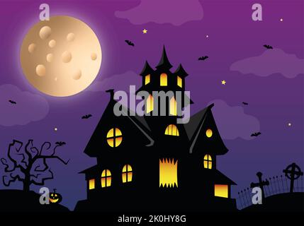 halloween vettore illustrazione casa spaventosa di notte Illustrazione Vettoriale