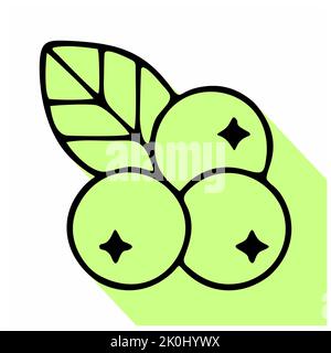 Icona linea piatta di mirtillo, segno di bacca di foresta, logo cibo sano. Illustrazione di mirtillo rosso, mirtilli rossi per il negozio di cibo natirale Foto Stock