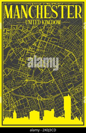 Incorniciato città strade rete stampa mappa di MANCHESTER, REGNO UNITO Illustrazione Vettoriale