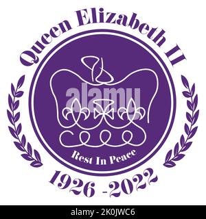 La morte delle Regine 2022 - sua Maestà la Regina muore di 96 anni il Monarca britannico ha servito il suo paese per 70 anni. Illustrazione Vettoriale