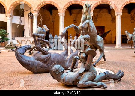 Mostra dedicata a Orlando Furioso di Sara Balzani e Nicola Zamboni nel cortile del Castello Estense, Ferrara Italia Foto Stock