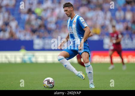 Sergi Gomez di RCD Espanyol durante la partita la Liga tra RCD Espanyol e Sevilla FC ha giocato allo stadio RCDE il 9 settembre 2022 a Barcellona, Spagna. (Foto di Bagu Blanco / PRESSIN) Foto Stock