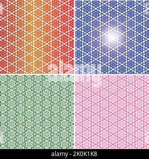 Set di ripetizione periodica senza cuciture con motivo a stella con colore sfumato per la trama del tessuto Illustrazione Vettoriale