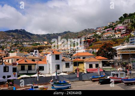 Camara do Lobos, mare e porto, Madeira, Portogallo Foto Stock