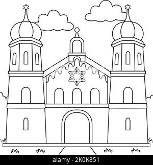 Hanukkah Jewish Church Coloring Page for Kids Illustrazione Vettoriale