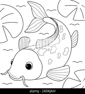 Koi Animal Coloring Page per bambini Illustrazione Vettoriale