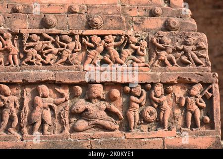 Un primo piano del dettaglio sulla parete del Tempio di Kantajew a Dinajpur, Bangladesh Foto Stock