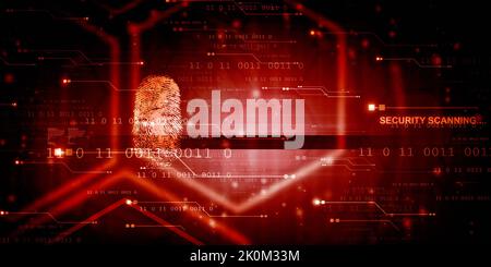 2D Illustrazione concetto di tecnologia di scansione con impronte digitali Foto Stock