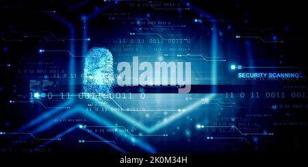 2D Illustrazione concetto di tecnologia di scansione con impronte digitali Foto Stock
