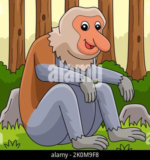 Proboscis Monkey animale Cartoon colorato Illustrazione Vettoriale