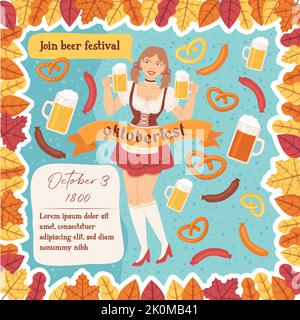 Sfondo Oktoberfest. Festa della birra. Illustrazione vettoriale stock in stile cartoon piatto. Illustrazione Vettoriale