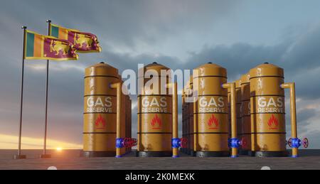 Riserva di gas Sri Lanka, giacimento di gas Sri Lanka, serbatoio di gas naturale Sri Lanka con bandiera Sri Lanka, sanzione sul gas, 3D lavoro e 3D immagine Foto Stock
