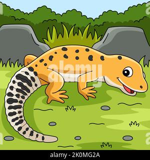 Cartoon colorato con leopardo Gecko anima Illustrazione Illustrazione Vettoriale