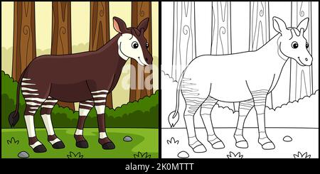 Okapi Animal Coloring Page Illustrazione colorata Illustrazione Vettoriale