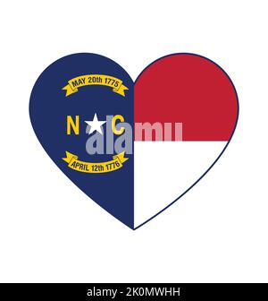 north carolina nc bandiera di stato in amore cuore forma simbolo vettore isolato su sfondo bianco Illustrazione Vettoriale