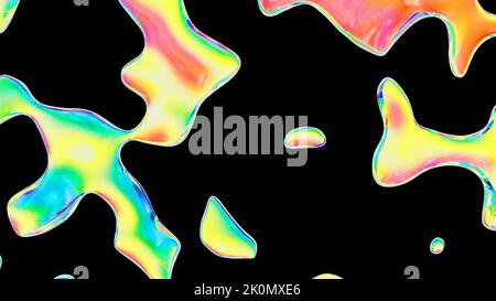 Gocce di vetro di colore fluido Y2K sfondo. Forme di liquido a onda retrogenerante dinamico olografico. illustrazione di rendering 3d Foto Stock
