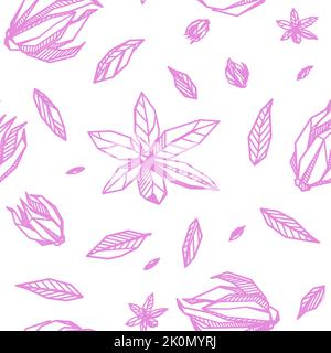 Rosa grande motivo senza cuciture con disegno a mano contorno fiore geometrico fioritura. Stampa vettoriale tessile Ylang-Ilang Illustrazione Vettoriale