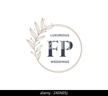 FP sigla lettera Wedding monogramma logo modello, a mano disegnata moderno minimalista e modelli floreali per le carte di invito, Salva la data, elegante Illustrazione Vettoriale