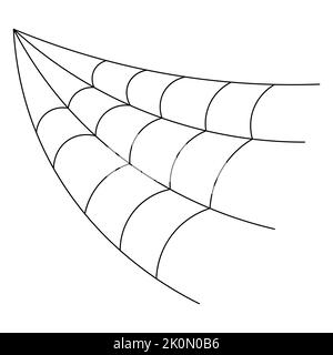 Ragnatela. Silhouette. Cobweb in forma di angolo. Illustrazione vettoriale. Contorno su sfondo bianco isolato. Schizzo. Una trappola appiccicosa per le vittime. Illustrazione Vettoriale
