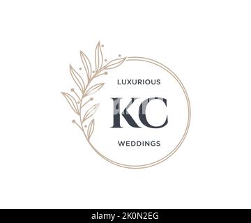 KC iniziali lettera matrimonio monogramma modello loghi, a mano disegnata moderna minimalista e modelli floreali per carte di invito, Salva la data, elegante Illustrazione Vettoriale