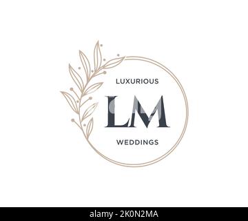 LM iniziali lettera matrimonio monogramma modello loghi, a mano disegnata moderno minimalista e modelli floreali per le carte di invito, Salva la data, elegante Illustrazione Vettoriale