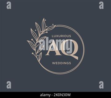 AQ iniziali lettera matrimonio monogramma modello logo, a mano disegnata moderna minimalista e modelli floreali per le carte di invito, Salva la data, elegante Illustrazione Vettoriale