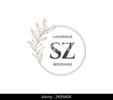 Sigla SZ lettera monogramma modello logo matrimonio, modelli moderni minimalisti e floreali disegnati a mano per carte di invito, Salva la data, elegante Illustrazione Vettoriale