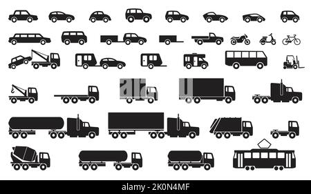 grande collezione set di veicolo semplice nero silhouette vista laterale icona simbolo vettore isolato su sfondo bianco Illustrazione Vettoriale