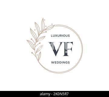 VF iniziali lettera monogramma modello logo matrimonio, modelli moderni minimalisti e floreali disegnati a mano per le carte di invito, Salva la data, elegante Illustrazione Vettoriale