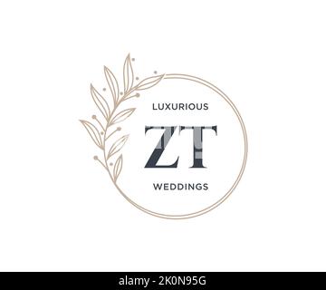 ZT iniziali lettera monogramma modello logo matrimonio, modelli moderni minimalisti e floreali disegnati a mano per carte di invito, Salva la data, elegante Illustrazione Vettoriale