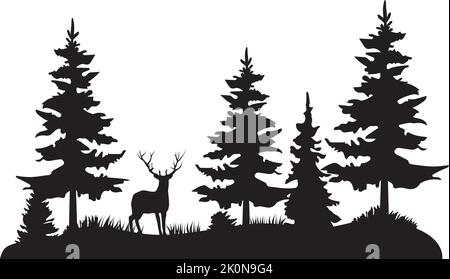 illustrazione vettoriale di un cervo nella pineta. Illustrazione Vettoriale