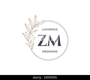 ZM iniziali lettera monogramma modello logo matrimonio, modelli moderni minimalisti e floreali disegnati a mano per carte di invito, Salva la data, elegante Illustrazione Vettoriale