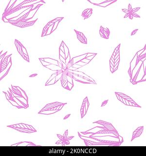 Rosa grande motivo senza cuciture con disegno a mano contorno fiore geometrico fioritura. Stampa vettoriale tessile Ylang-Ilang Illustrazione Vettoriale