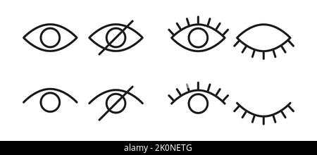 Icone di hidding password impostate. Icone per la privacy dei dati e il contrassegno del contenuto sensibile. Illustrazione vettoriale del contorno Illustrazione Vettoriale