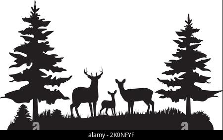 illustrazione vettoriale della famiglia dei cervi nella foresta. Illustrazione Vettoriale