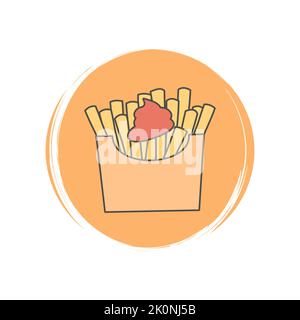 Simbolo delle patate fritte francesi, illustrazione su cerchio con trama a pennello, per mettere in risalto la storia dei social media Illustrazione Vettoriale