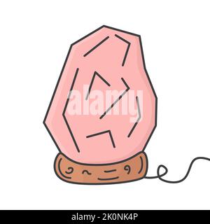 carino cartone animato con lampada a base di sale dell'himalaya, illustrazione vettoriale isolata su sfondo bianco Illustrazione Vettoriale