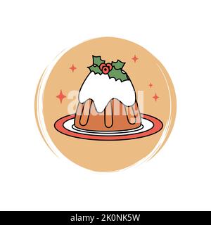 Carino Natale pudding icona vettore, illustrazione su cerchio con pennello texture, per la storia dei social media e highlights Illustrazione Vettoriale