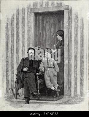 Incisione del generale Ulysses Grant, sua moglie Julia Dent Grant e il loro figlio minore Jesse Grant Foto Stock