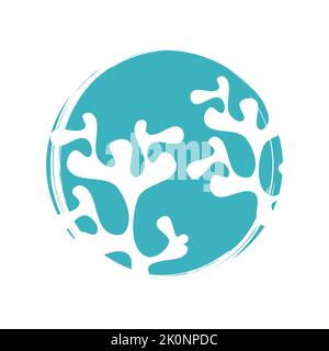 Grazioso logo o icona vettoriale con ramo di corallo bianco nel mare, illustrazione su cerchio per la storia dei social media e i momenti salienti Illustrazione Vettoriale