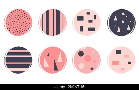 Set vettoriale di modelli di logo, icone e badge per i social media con forme geometriche astratte Illustrazione Vettoriale