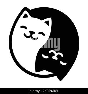 Gatti Yin Yang. Gatti semplici e carini in bianco e nero a forma di yinyang. Illustrazione vettoriale. Illustrazione Vettoriale