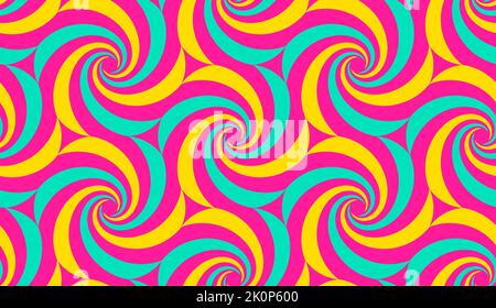 Sfondo ipnotico psichedelico. Spirale ipnosi surreale senza cuciture modello. Illusione ottica al neon art con elementi a cerchio, disegno vettoriale ordinato Illustrazione Vettoriale