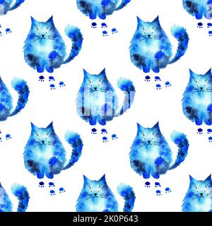 Acquerello illustrazione di un gatto blu a forma di macchia. Macchie acquarello. È perfetto per cartoline, poster, striscioni, inviti, auguri c Foto Stock