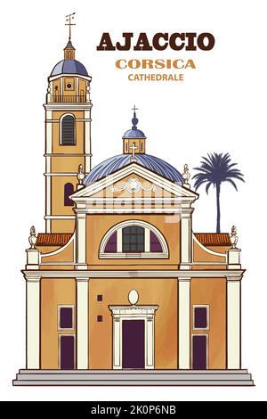 Francia, Ajaccio la cattedrale - illustrazione vettoriale (ideale per la stampa su tessuto o carta, poster o carta da parati, decorazione della casa) Illustrazione Vettoriale