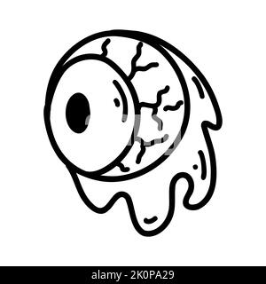 Bulbo oculare di scarabocchio disegnato a mano. Elemento di contorno Halloween, illustrazione di schizzi vettoriali, line art per web design, icona, stampa, colorazione pagina Illustrazione Vettoriale