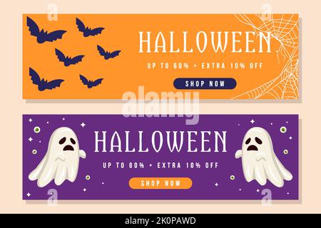 halloween vendita banner illustrazione in design piatto Illustrazione Vettoriale