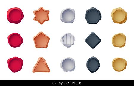 Sigillo dorato di qualità. Cartoni adesivi in cera per certificato di diploma, stemmi in argento bronzo retrò per design di marca di lusso. Raccolta vettoriale. Illustrazione Vettoriale