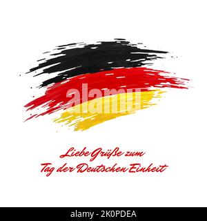 3 ottobre, giornata dell'unità germania, modello vettoriale, biglietto d'auguri. Bandiera dipinta con tratti di pennello. Festa nazionale tedesca del 3rd ottobre. Traduzione Gr Illustrazione Vettoriale