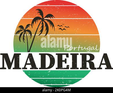 Illustrazione vettoriale, composizione scritta. Isola di Madeira in Portogallo. Calligrafia, logo scritto a mano. Design per cartoline, t-shirt, striscioni Illustrazione Vettoriale